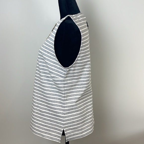 J. Crew grey and white striped jewelry embellished tank size medium - Picture 3 of 9